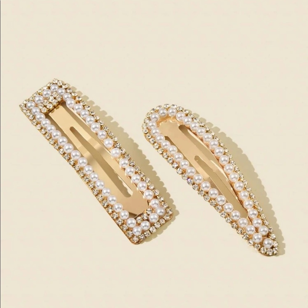 🆕 Faux Pearl + Rhinestone Snap Clips - Picture 2 of 4